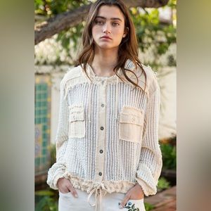 New POL Frayed Edge Button Down Hoodie